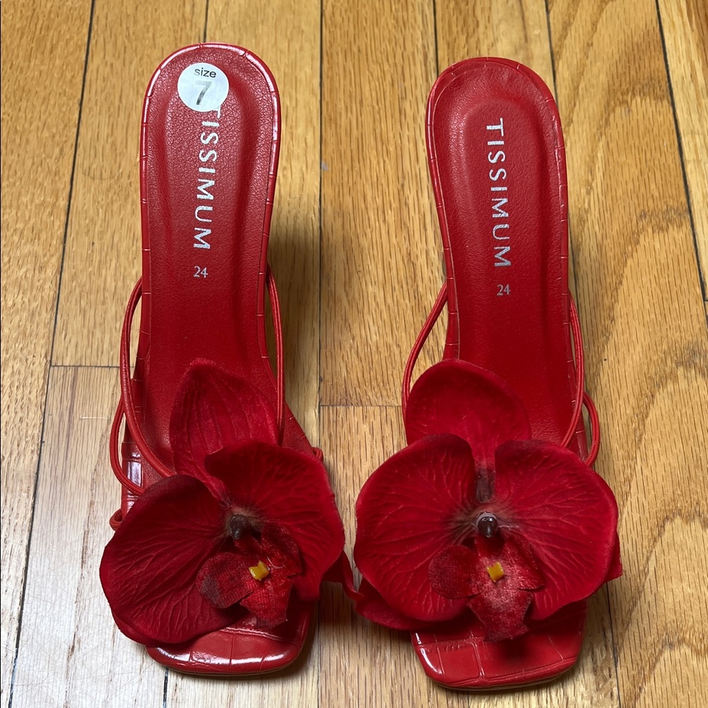 Red Orchid Flower Heels